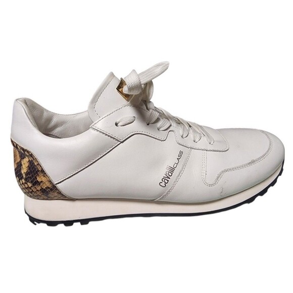 Cavalli Class by Roberto Cavelli Snakeskin Embossed Trim Leather Sneakers EU 46 - Picture 4 of 9